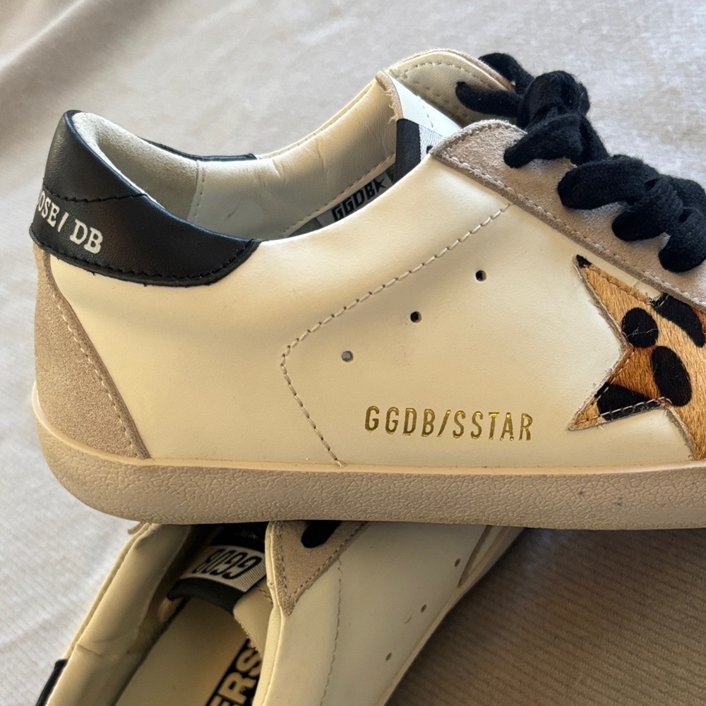Golden Goose Superstar Sneakers Size 38 US 8 Leather White Gray Black Leapord - Picture 7 of 13